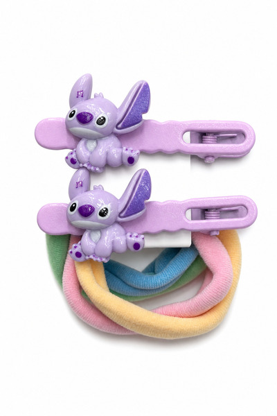 Jack Ferrero Purple Character Hair Clips and Colorful Rubber Band Set for Kids