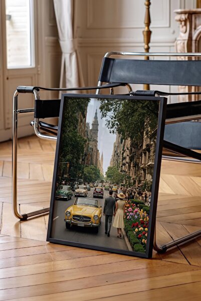 Postifull Cityscape and Car Poster, Black Framed Poster, Old Money Series, No...