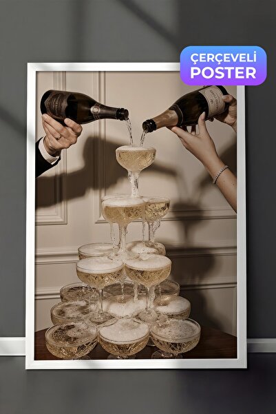 Postifull Champagne Glasses Poster, White Framed Poster, Old Money Series, No...