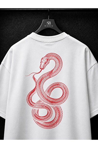 SB BİANCO Υπερμεγέθης Unisex Premium T-shirt με γραφικό σχέδιο φιδιού