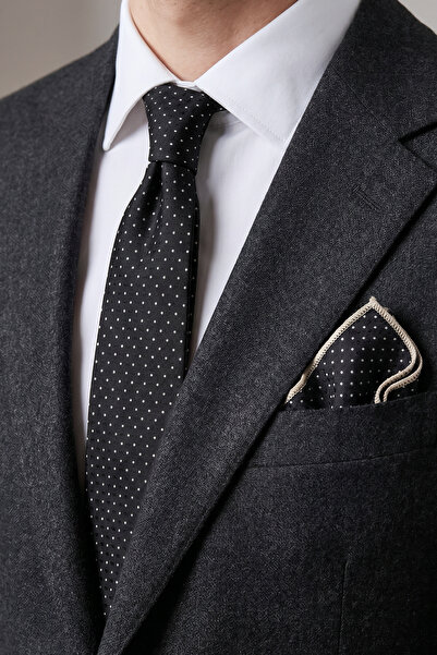 Milleniva Polka Dot Black and White Tie & Handkerchief