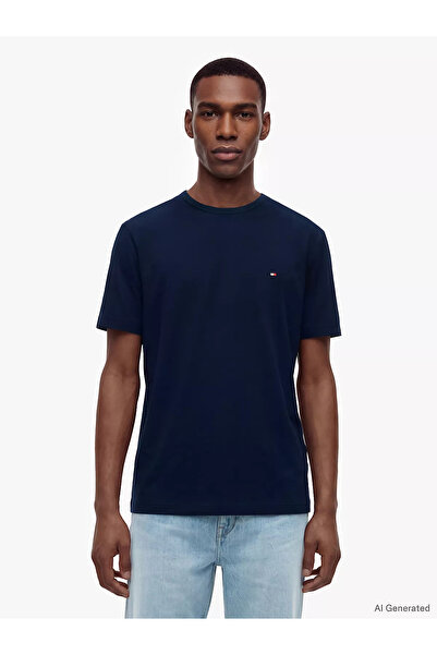Tommy Hilfiger Men's Short Sleeve Crew Neck Lettering Pattern Slim Fit Blue T...