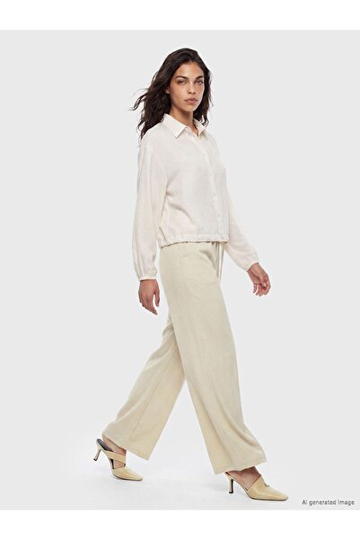 LC Waikiki Lcw Modest Beige Women's Wide Leg Pants with Elastic Waist