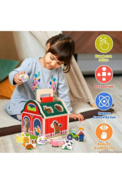 OEM Jucarie Educativa din Lemn , Sorter Forme si Figurine Animale, Ferma Inte...