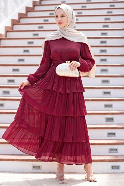 InStyle Kat Kat Organze Bordo Abiye Elbise