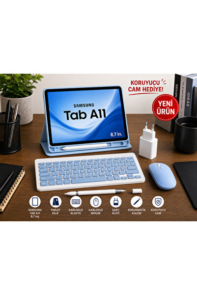 Samsung Galaxy Tab A11 8.7''İNC 4/64GB TABLET+BEYAZ KALEM+MAVİ KILIF+MAVİ KLA...