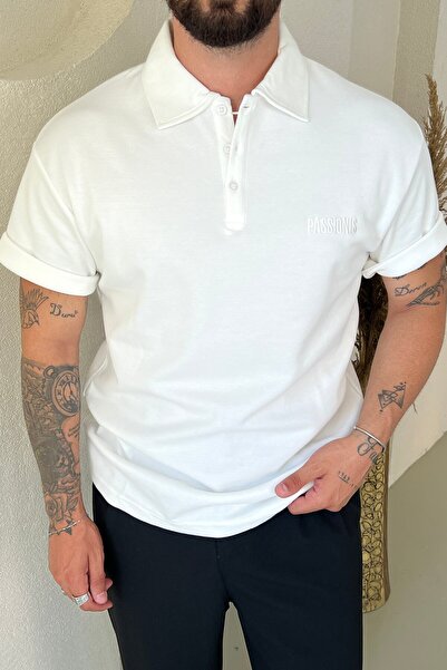 OUTFİT MAN Passionis Embroidery Detail Polo Collar Tshirt White
