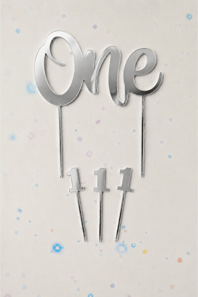 Pleksibu One Silver Cake Topper - 1 Year Old Birthday Decoration