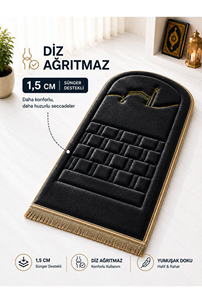 Yusrina ipek kadife 1.5 cm süngerli, özel nakış detaylı namazlık, ortopedik s...