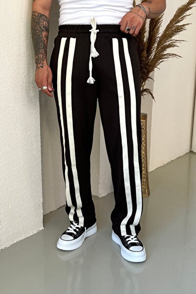 OUTFİT MAN Double Embroidery Detail Self-Stripe Tracksuit Brown