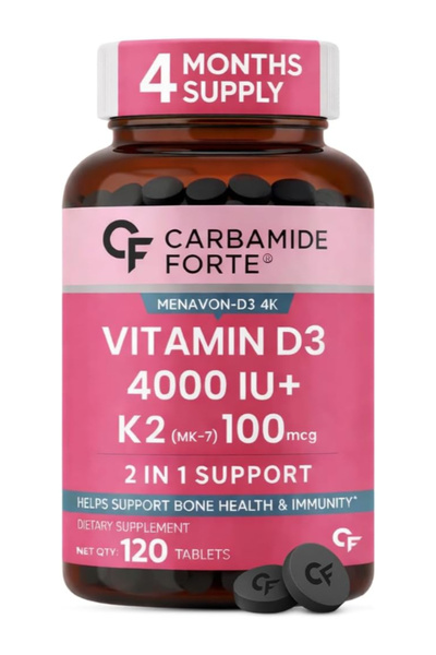 Carbamide Forte Vitamin D3 4000IU + K2 100µg (MK7) | 1 Tablet-A-Day | 4 Month...