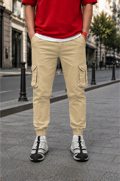 by fiyaka fashion Men's Lycra Gabardine Linen Cargo Pants with Pockets