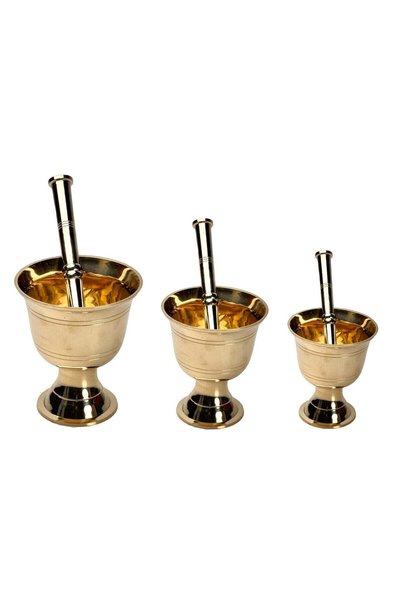 Al Athar Arts Handcrafted Brass Arabic Hawan Spices Crasher Pot in Gold Finish(H:4.25"W:4"Weight:0.725Gram)