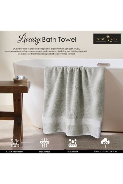 Siesta Zen Premium 100% Egyptian Cotton Bath Towel 70x140cm, Super Soft & Absorbent Towels, 600 GSM, Luxury Spa Hotel Quality, Quick Dry, Fade Resistant (Pack of 2)