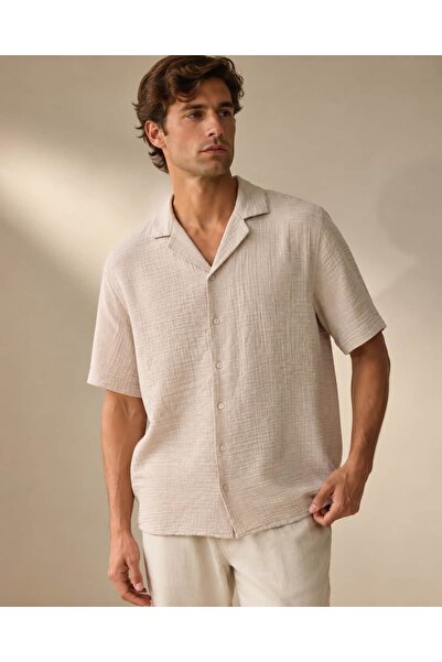 CANMODA Men's Muslin Fabric Premium Beige Shirt - 2555