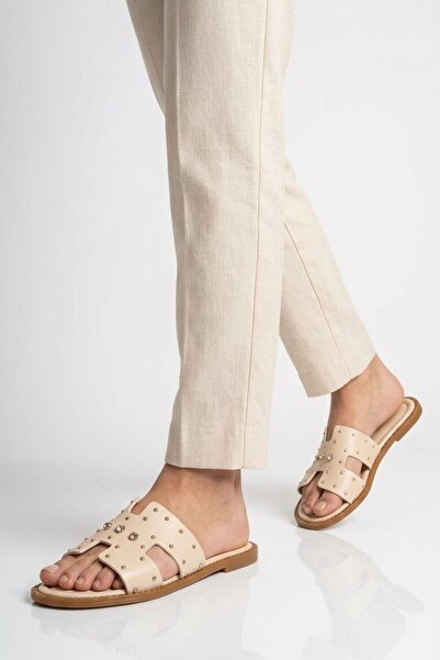 Aspor Beige Women's Flat Slippers