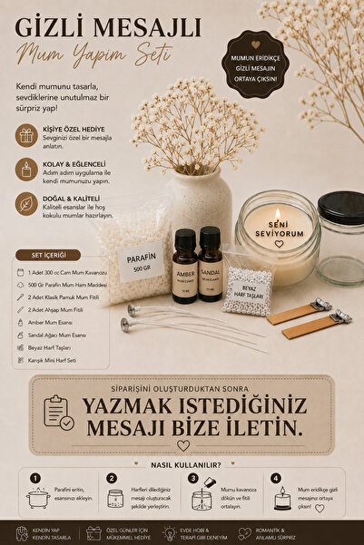 MKC STUDIO Gizli Mesajlı Mum Yapım Seti | Kendin Yap (DIY) Hediye Seti | Kişi...