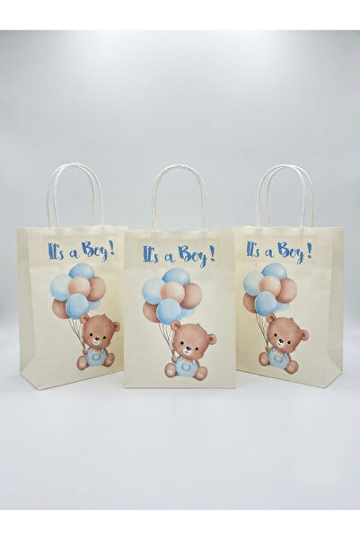 Generic Gender Reveal Cardboard Bag with Bear and Balloon Print – 3 Pieces fo...