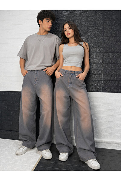 St.Poll ESKİTME AÇIK BAKIR YIKAMALI UNİSEX BAGGY JEANS PANTOLON