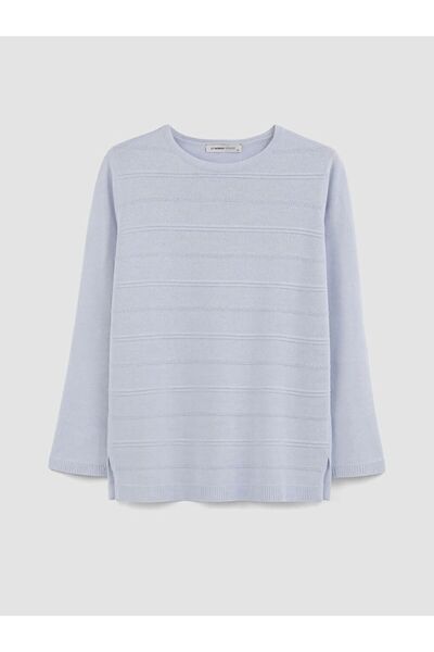 LC Waikiki Lcw Grace Blue Crew Neck Striped Women's Knitwear Sweater