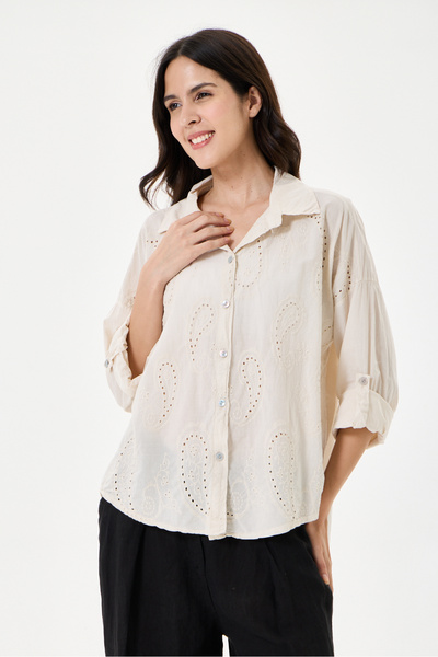 della moor Women's Beige Italian Shawl Pattern Scalloped Folded Long Sleeve O...