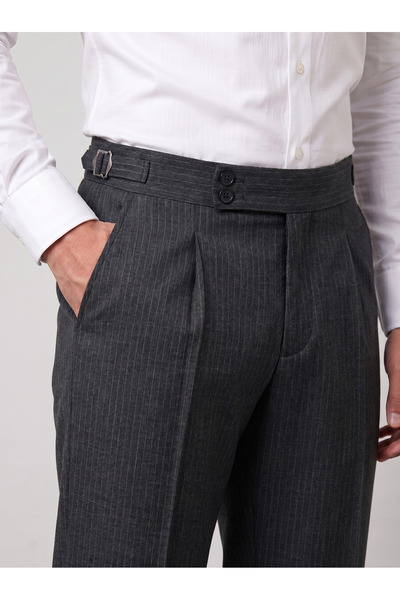 BASEL.CO Striped Old Money Pleated Lycra Fabric Trousers