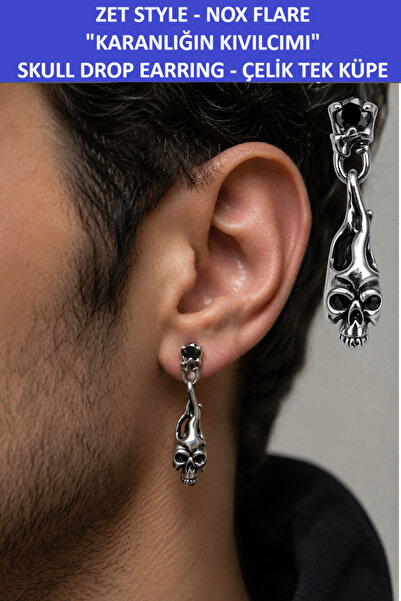 ZETCONCEPT Zet Style “NOX FLARE" – Skull Drop Earring - Karanlığın Kıvılcımı ...