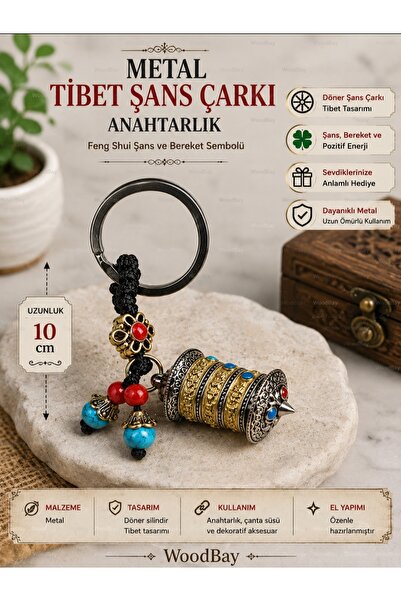 WoodBay Metal Tibetan Wheel of Fortune Keychain 10 cm |   Feng Shui Decorativ...