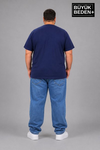 Superlife Süperlife Büyük Beden Erkek V Yaka Pamuklu Basic Tişört Lacivert 3XL-6XL SPR26BTS509