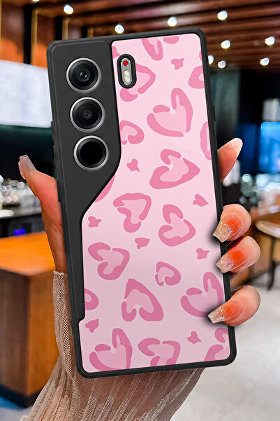 TECNO Camon 40 Uyumlu Pembe Kalp Kamuflaj Desenli Parlak Baskılı Kamera Korum...