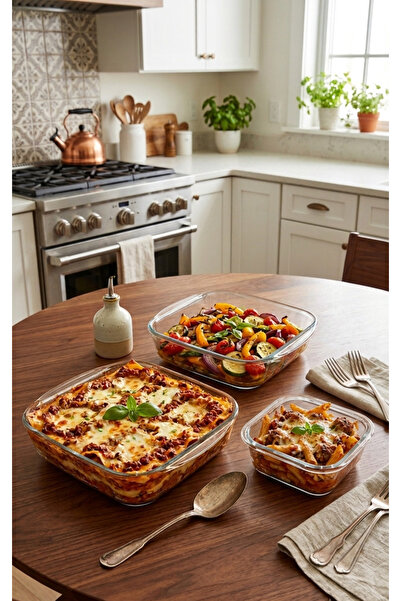 AR HOME 3 pieces Glass Baking Tray set