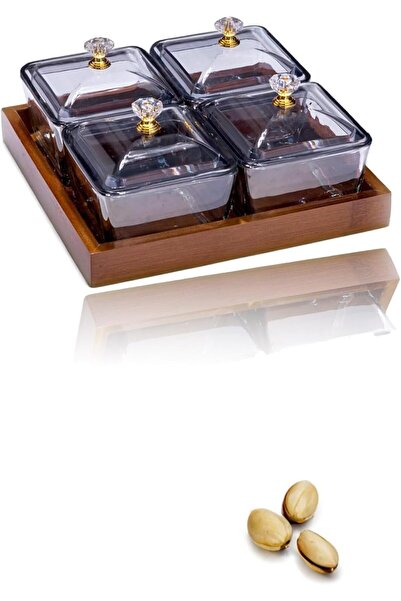 Sweet seven Square Glass Bowls with Stand and Lids - Set of 4-8.4 oz Each - I...