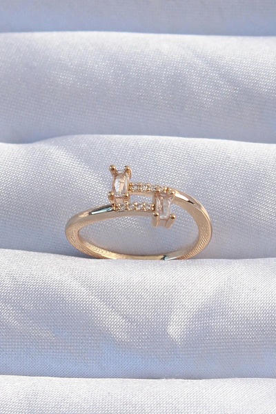 Marsilyan Brass Gold Color Zircon Stone Geometric Adjustable Ring Elk-Bjtieg