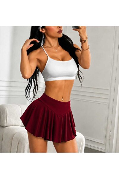 LİMMODA Super Mini Ruffled Skirt with Belt V Detail