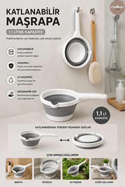 Melkan Home Katlanabilir Maşrapa 1,1 Litre – Çok Amaçlı Katlanır Su Maşrapası...