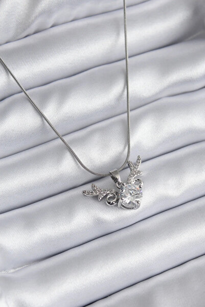 Marsilyan 316L Steel Silver Color Zircon Stone Horn Model Women's Necklace El...