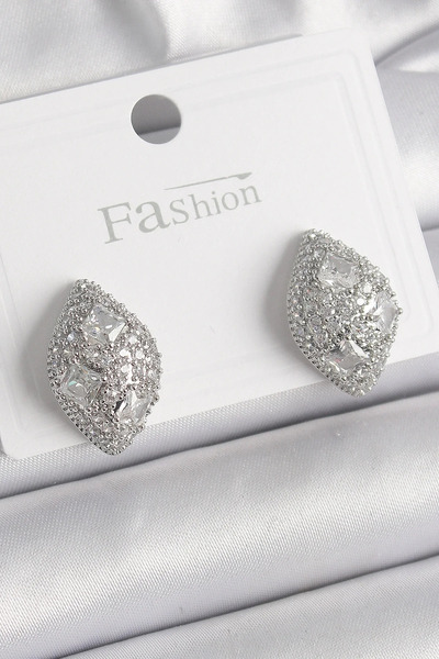 Marsilyan Brass Silver Color Zircon Stone Embellished Drop Model Women's Earr...