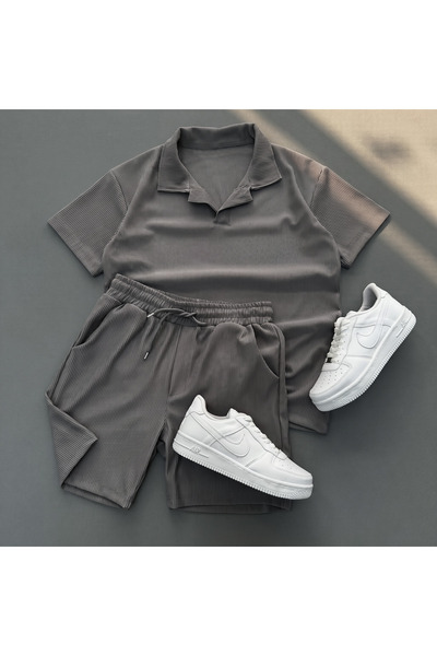 viperkombin Men's T-Shirt and Shorts 2-Piece Set Ribbed Ottoman Fabric Regula...
