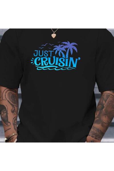 12 Teknoloji تي شيرت رجالي بطبعة 'Just Cruisin' - تي شيرت ملون بأكمام قصيرة م...