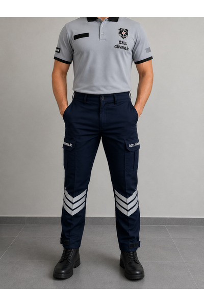 VİZYON UNIFORM Likralı Güvenlik Reflektörlü Lacivert Pantolon, Kargo Cep, Lik...