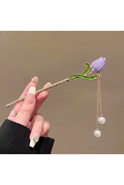 GÜLPEŞE Mineli Tulip Detail Pearl Hanging Bottle Clasp Pen Clasp Chinese Stic...