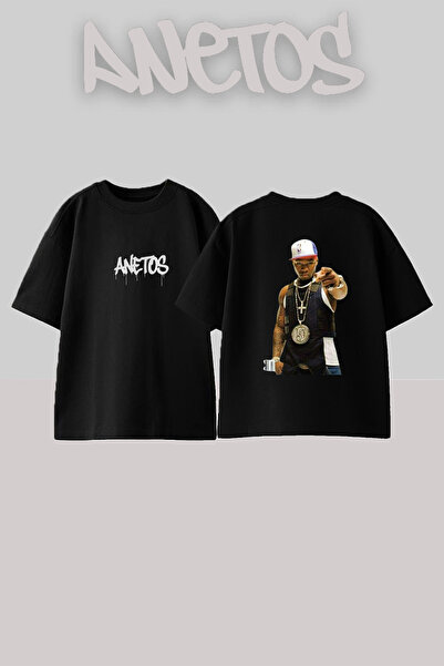 Anetos Μαύρο μπλουζάκι 50 Cent_35 με στάμπα σχεδίου, Unisex, Oversize