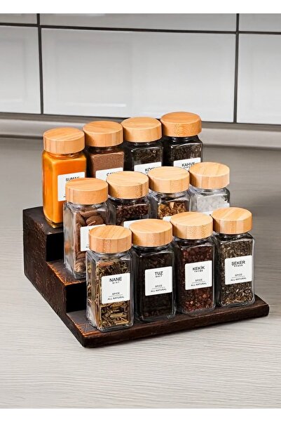 Dem Home 12-Piece Square Glass Spice Jar Set with Bamboo Lids / 12-Piece Spic...