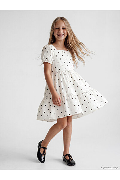 LC Waikiki Peak New Season Square Collar Bowknot Polka Dot Girls' Dress