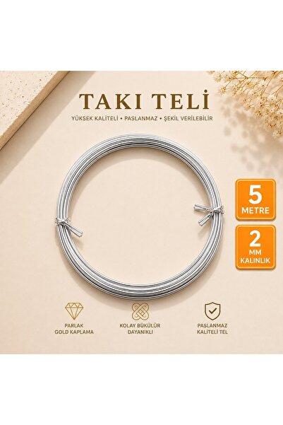 DUCK HOBY 2 mm Kalınlık GÜMÜŞ 4,5-5 Metre Aras Tel Çiçek Takı Taç Hobi Şönil ...