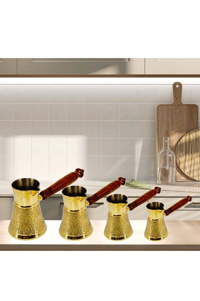 Al Athar Arts Hotel Ware Brass Turkish Coffee Warmer Pot with Rock Design(H:5"W:4"Capacity:500ml)
