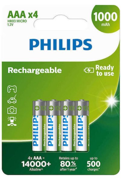 Philips R03B4RTU10 Baterie reîncărcabilă AAA Ni-MH 1000mAh 1.2V 4 bucăți