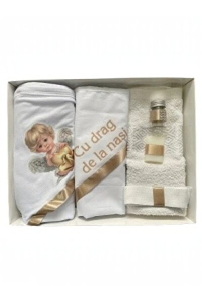 HUGBEBE Trusou de botez, 6 piese, Ingeras auriu