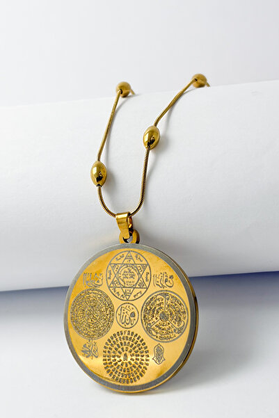 DEARWİSH 3,5 cm Plaka Gold Renk Hat Ayetel Kürsi & Süleyman Mührü, Felak, Nas...