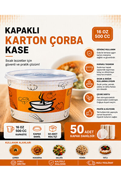 Spot 16 OZ Karton Çorba Kasesi + Kapak (25 Kase + 25 Kapak / 50 Parça)